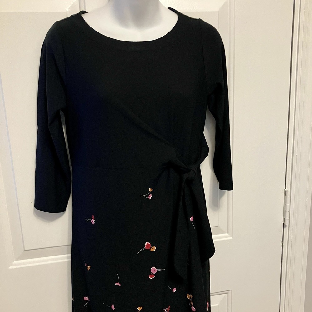 J Jill Wearever Collection Dress Sz XS Petite PXS Black Floral 3/4 Sleeve Womens